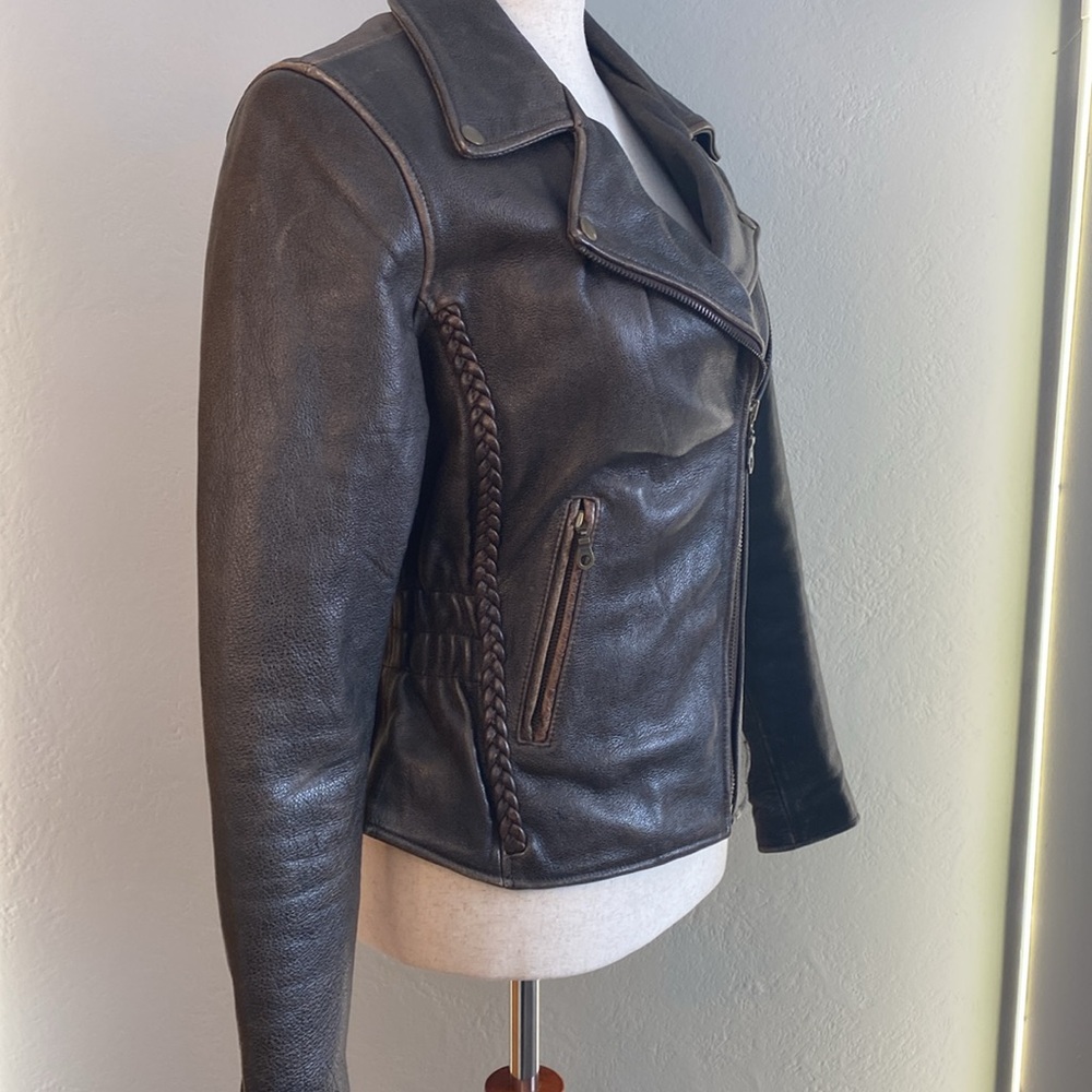 Vintage Chrome Gear Leather Motorcycle Jacket- Brown- Women Sz XS - Picture 4 of 13